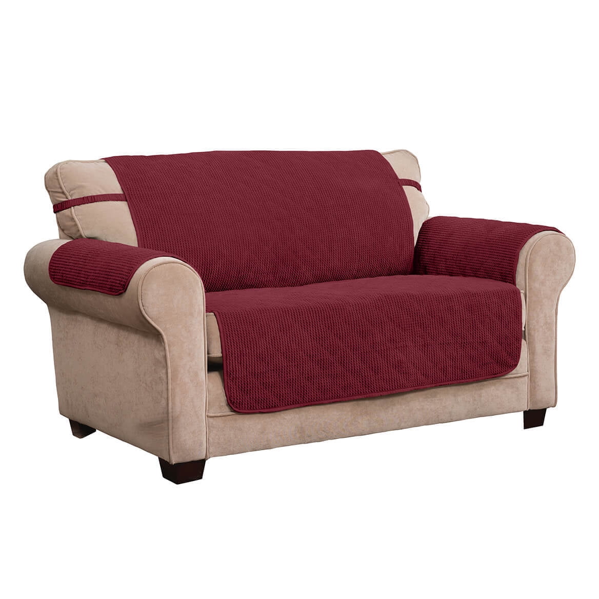 Innovative Textile Solutions 1-Piece Ripple Plush Secure Fit Loveseat Furniture Cover Slipcover, Burgundy