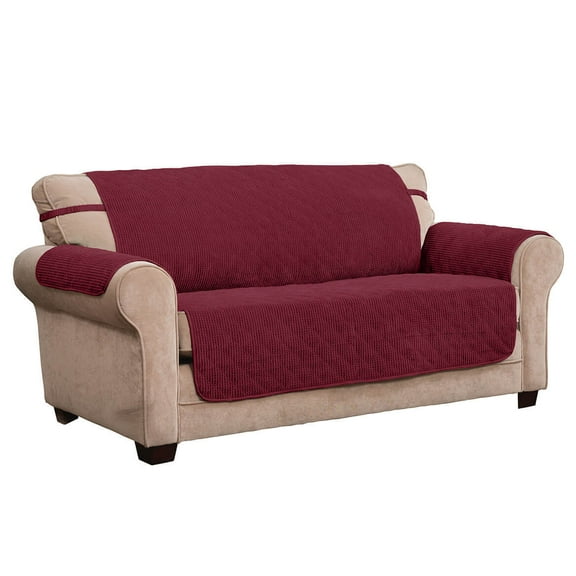 Innovative Textile Solutions 1-Piece Ripple Plush Secure Fit Sofa Furniture Cover Slipcover, Burgundy