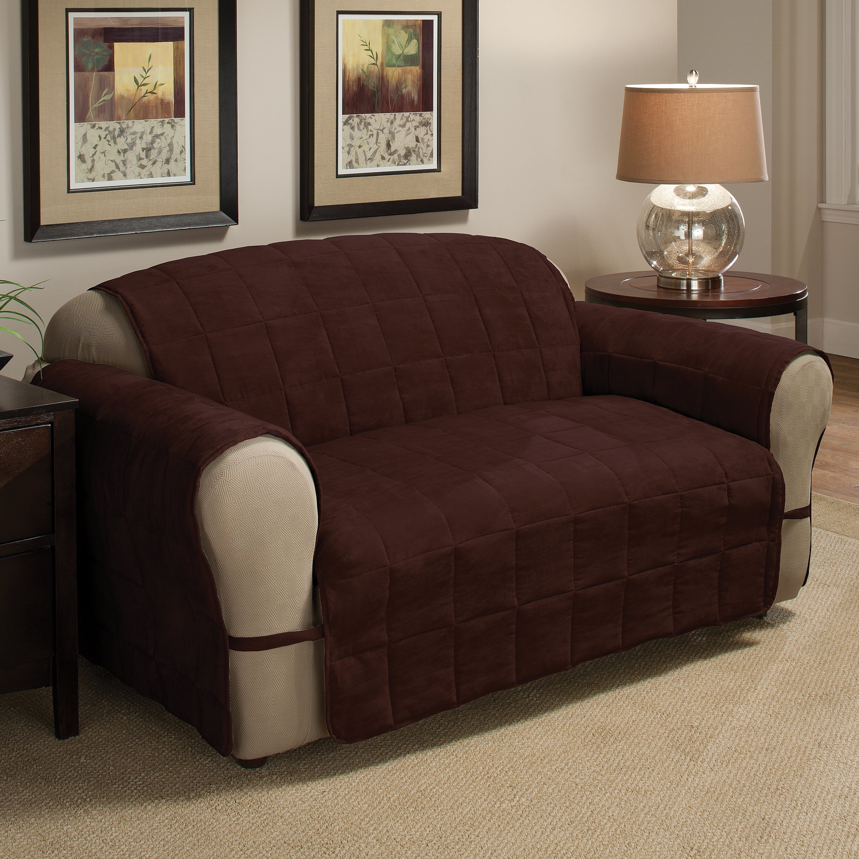 Innovative Textile Solutions 1-Piece Ultimate Faux Suede XL Sofa Furniture Cover Slipcover, Chocolate