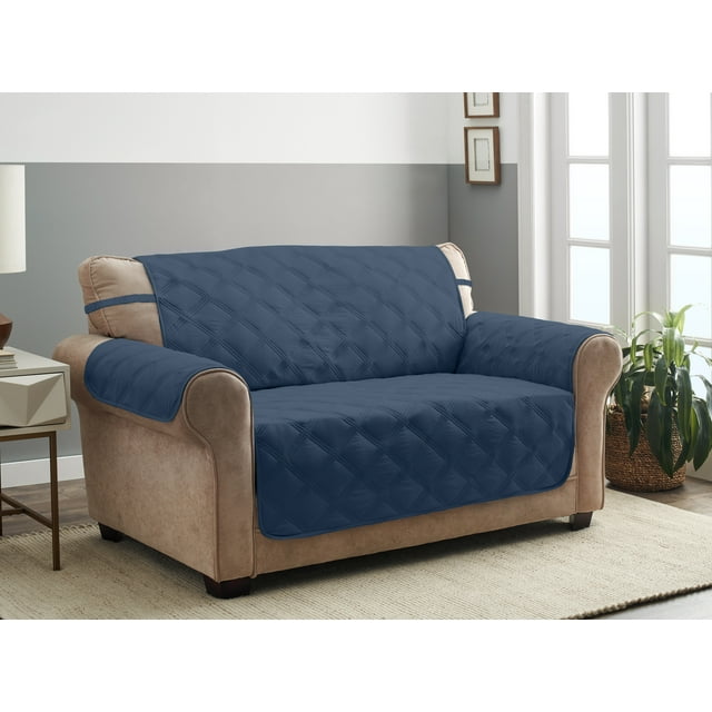 Innovative Textile Solutions 1-piece Hampton Diamond Secure Fit Loveseat Furniture Cover, Blue