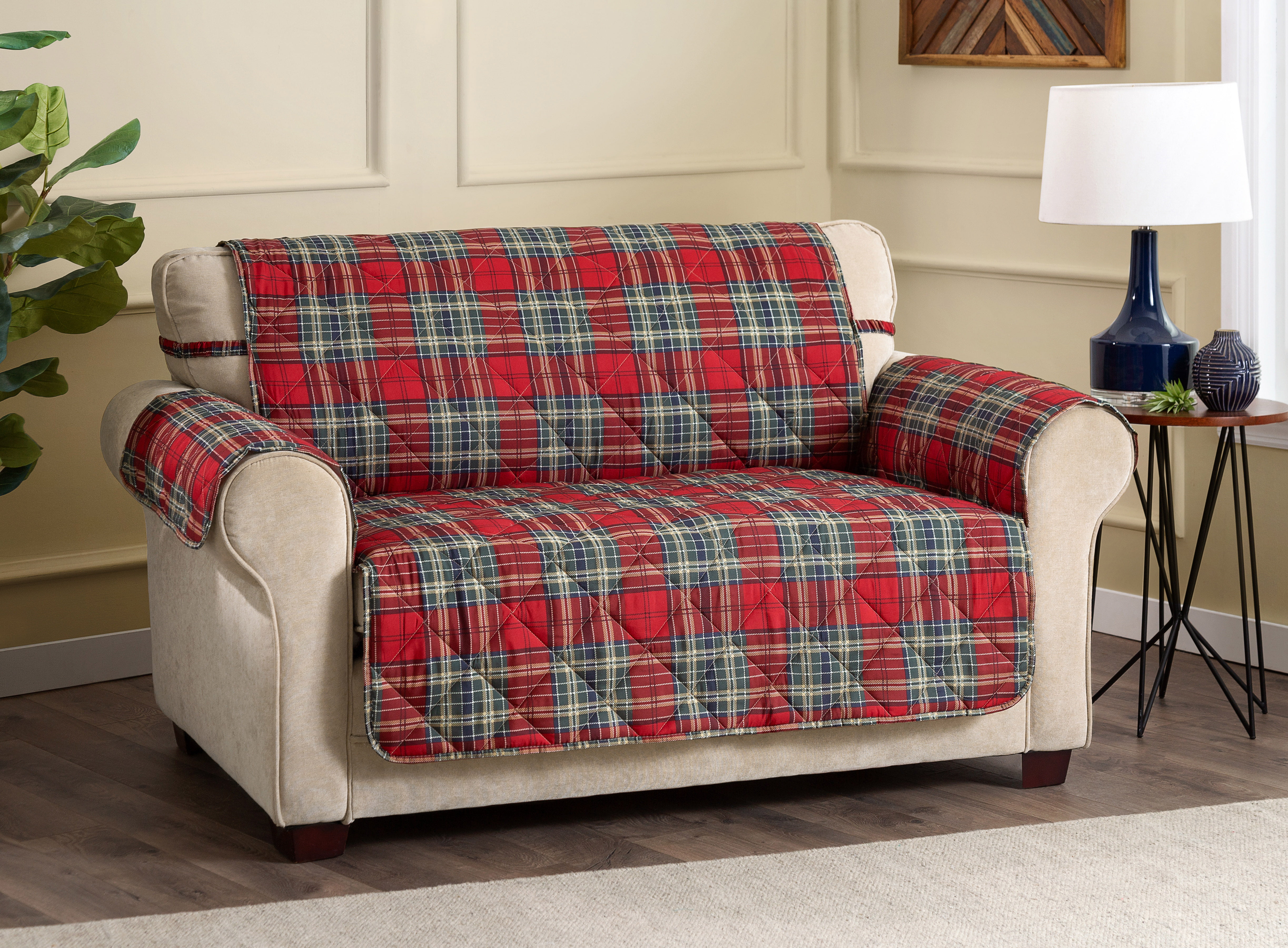 Innovative Textile Solutions Polyester Tartan Plaid Secure Fit Sofa Cover,  Multi, 1-Piece 