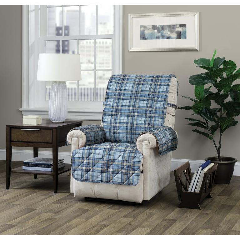 Innovative Textile Solutions Polyester Tartan Plaid Secure Fit Recliner Cover Navy 1 Piece