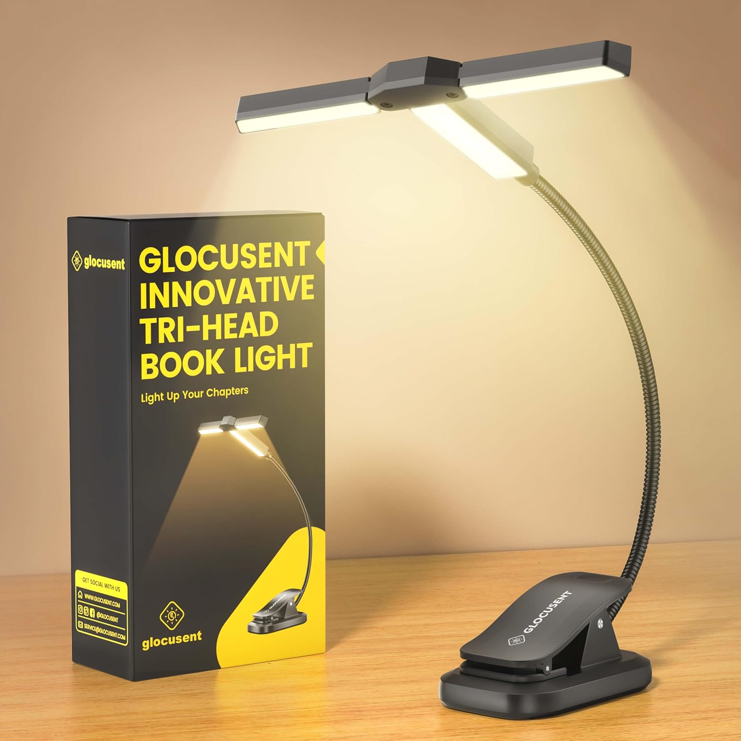 Partner Reading With Timer Innovative Tri-Head Book Light for Reading in Bed, 3 Colors & 5 ...