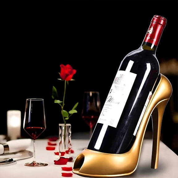 Innovative Wine Rack Wine Bottle Holder Shoe Shape Red Wine Bottle Display Home Decoration Living Room Cabinet Bar (Gold)