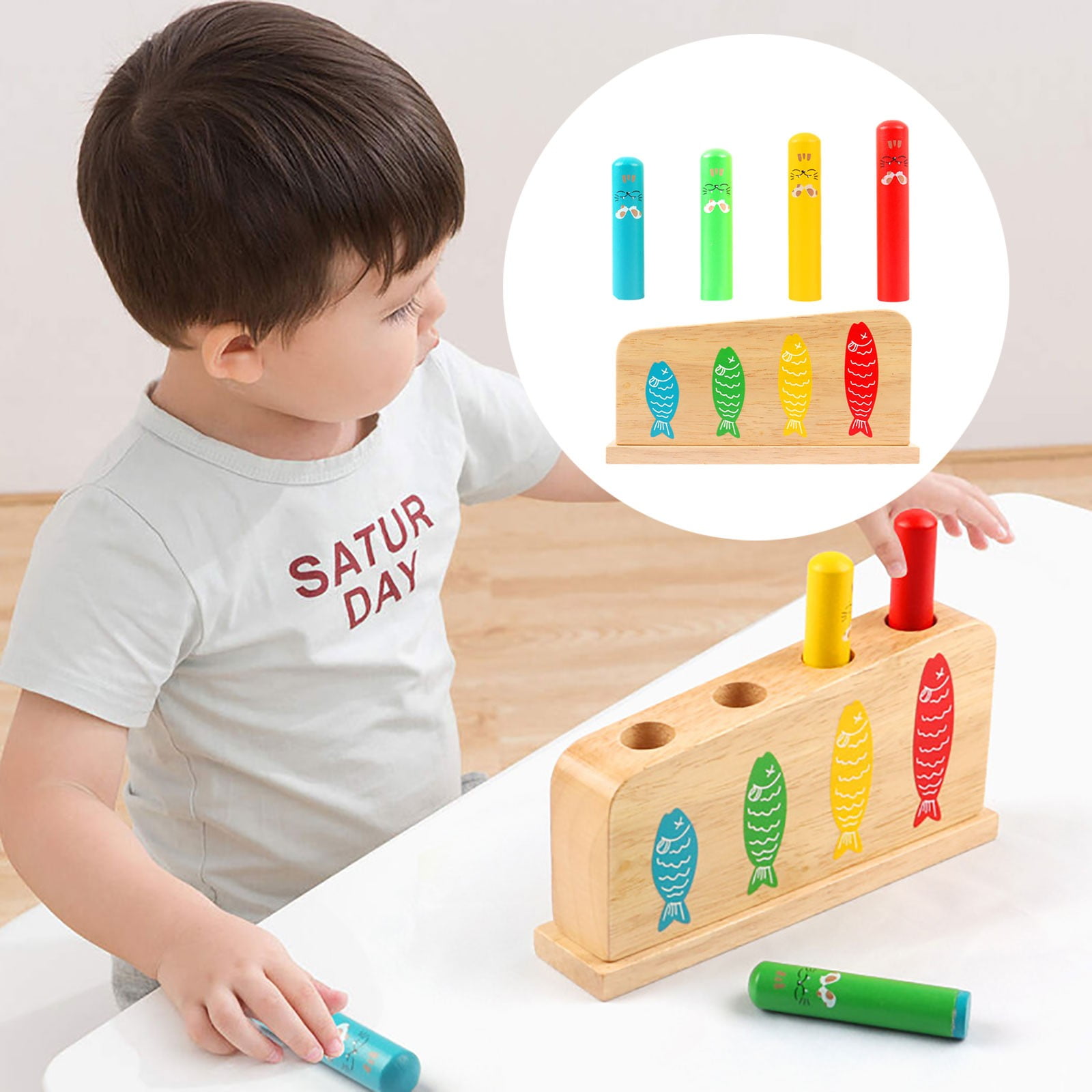 Innovative Wooden Educational Toy Cat Fish Interaction Game Stick