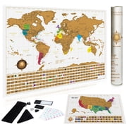 InnovativeMap Scratch Off World Map Poster and Deluxe United States Map - Includes Complete Accessories Set & All Country Flags - Premium Wall Art Gift for Travelers - Map of the World, White Map