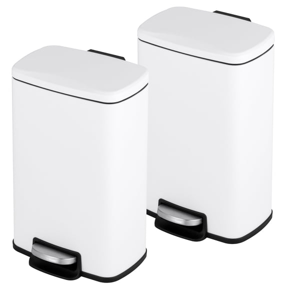 Innovaze 1.3 Gallon / 5 Liter Stainless Steel Step-on Trash Can for Bathroom, 2 pack, Matt White