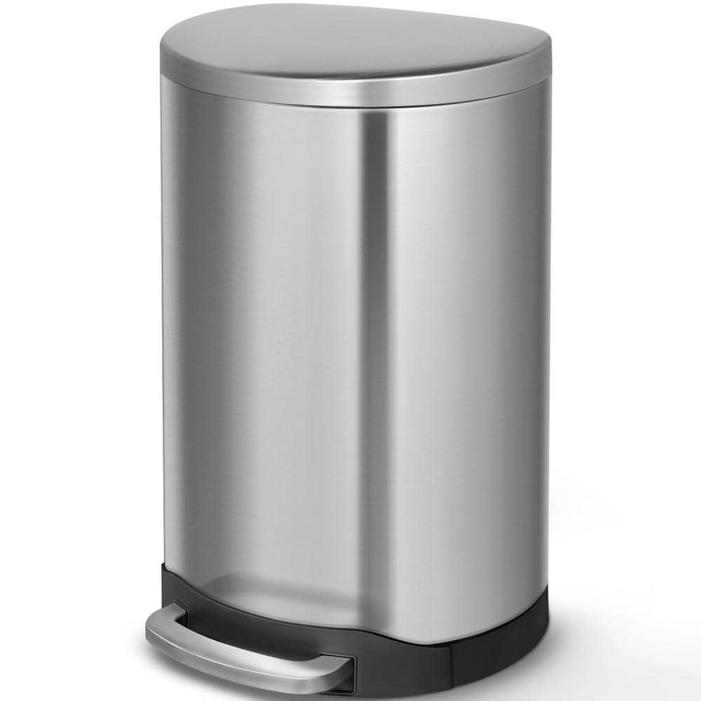 Brushed Stainless Steel Semi-Round Step-On Trash Can
