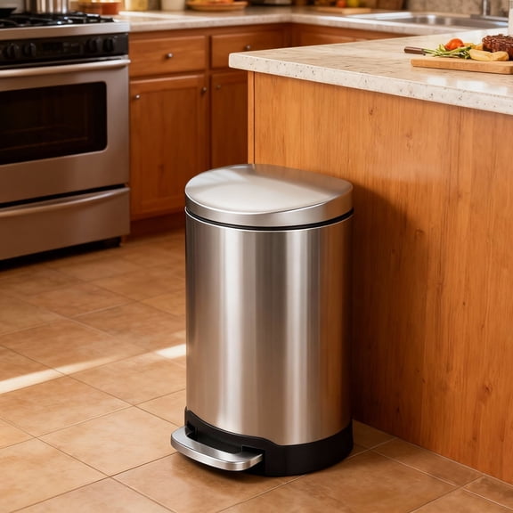 Innovaze 10.6 Gallon/40 Liter Stainless Steel Step Trash Can, Space-Saving Semi-Round Kitchen Trash Can, Silver
