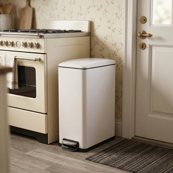 Innovaze 11.9 Gal./ 45 Liter Slim Stainless-Steel-Made Step-on kitchen Trash Can (Matt White)