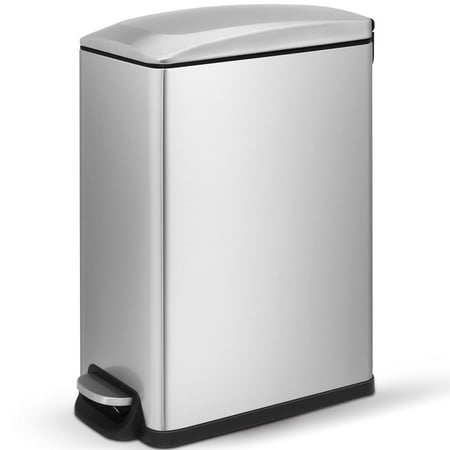 Innovaze 11.9 Gallon Trash Can, Stainless Steel Step on Slim Kitchen Garbage Can, Silver