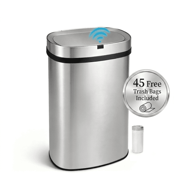 Innovaze 13 Gal. Touchless Motion Sensor Stainless Steel Kitchen Trash Can, Oval Design, Includes 45 Trash Bags, Silver
