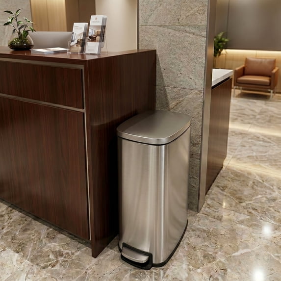 Innovaze 13 Gallon/50 Liter Slim Stainless Steel Step-on Trash Can for Kitchen Laundry Room, Silver