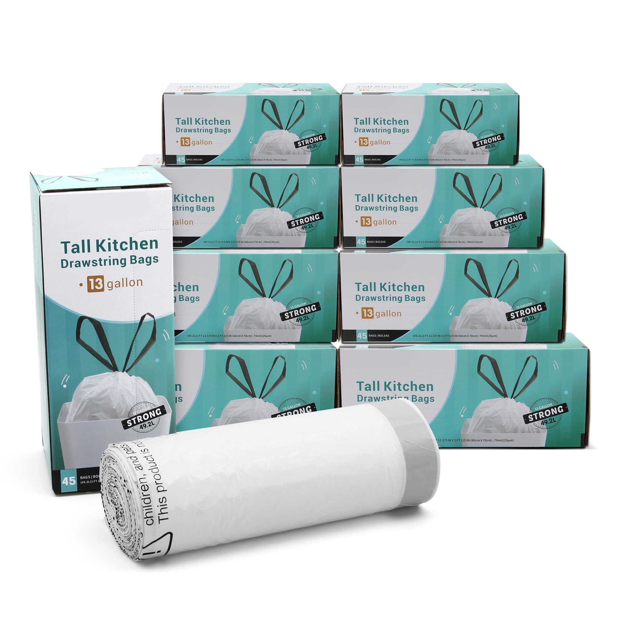 Innovaze Extra Strong 13 Gallon Tall Kitchen Trash Bags, Drawstring