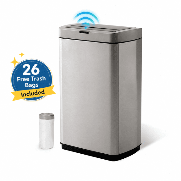 Innovaze 13 Gallon Stainless Steel Motion Sensor Trash Can with Butterfly Lid for Kitchen, Includes 26 Trash Bags,, Silver