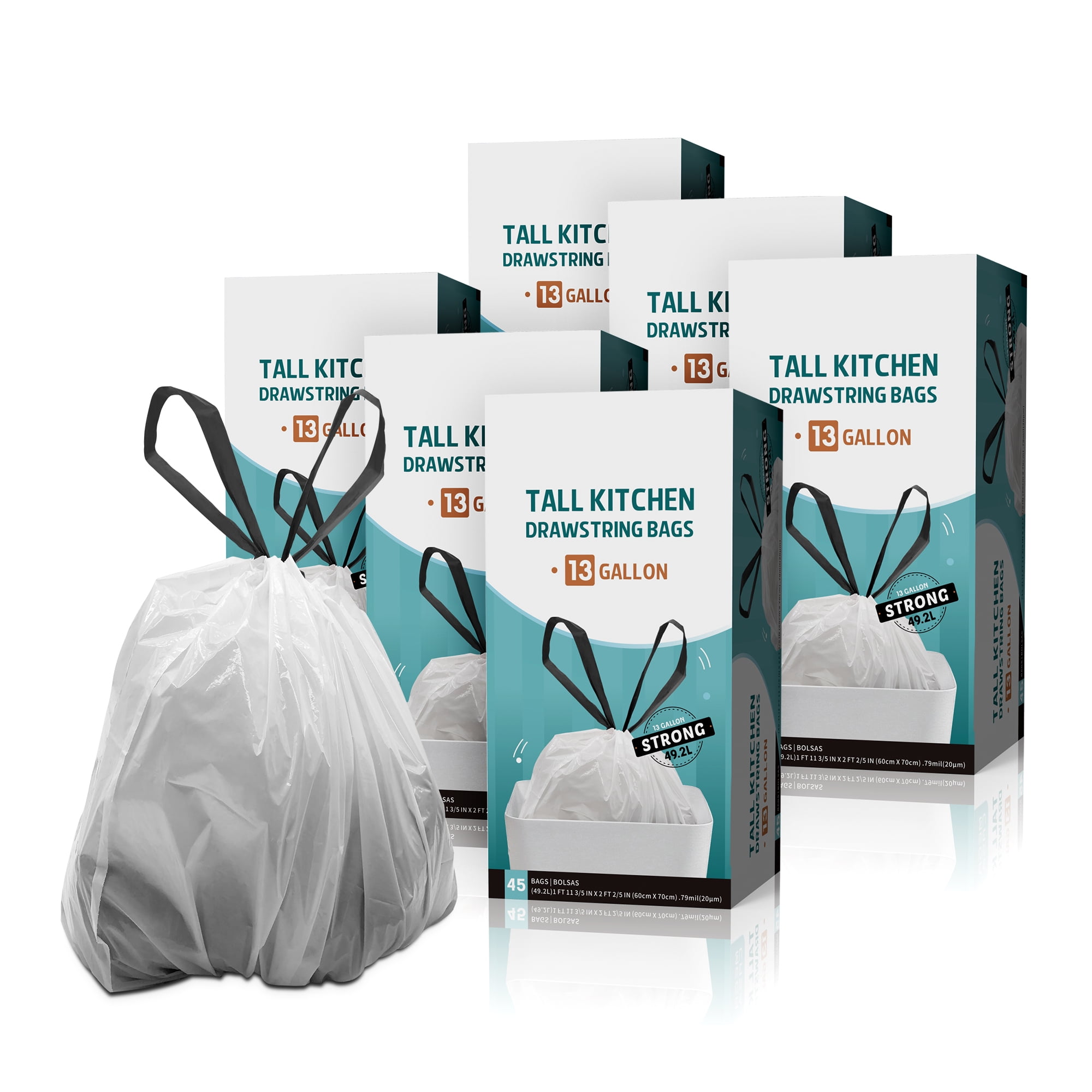 Innovaze 13 Gallon White Kitchen Trash Bags with Drawstring (270-Count) 