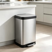 Innovaze 14.5 Gallon Trash Can with Soft-Close Lid, Fingerprint Resistant Stainless Steel Kitchen Garbage Can with Foot Pedal