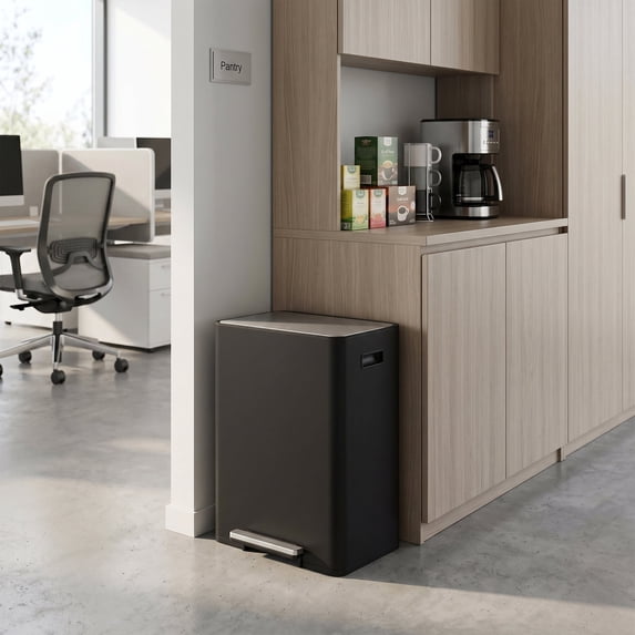 Innovaze 16/60L Gallon Stainless Steel Dual-Compartment Recycling Trash Can for Kitchen, Matte Black