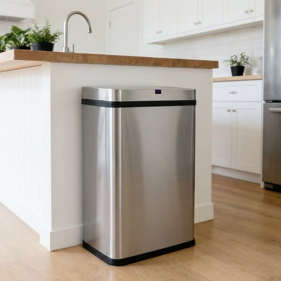 Innovaze 16 Gallon Stainless Steel Motion Sensor Trash Can, Kitchen Garbege Can with Removable and Portable Design, Silver