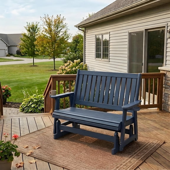 Innovaze 2-Person Outdoor Patio Glider Bench, 900LBS Heavy Duty HIPS Loveseat with Cup Holders, All-Weather Porch Glider Chair, Deep Seat & High Back, Navy Blue