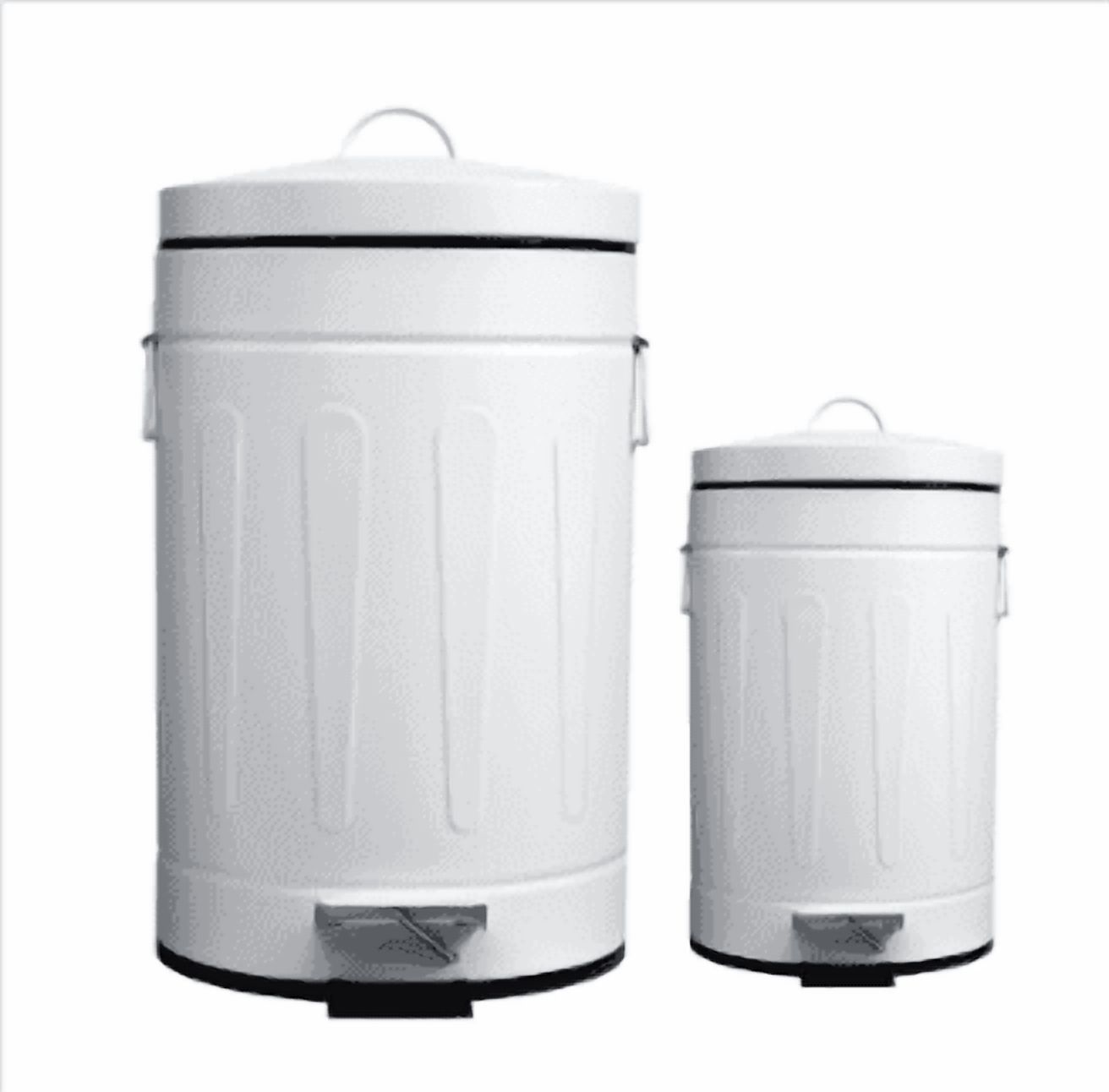 Innovaze 3.2 Gallon and 0.8 Gallon Round Bathroom and Office Carbon Steel Step Trash Can Set,White