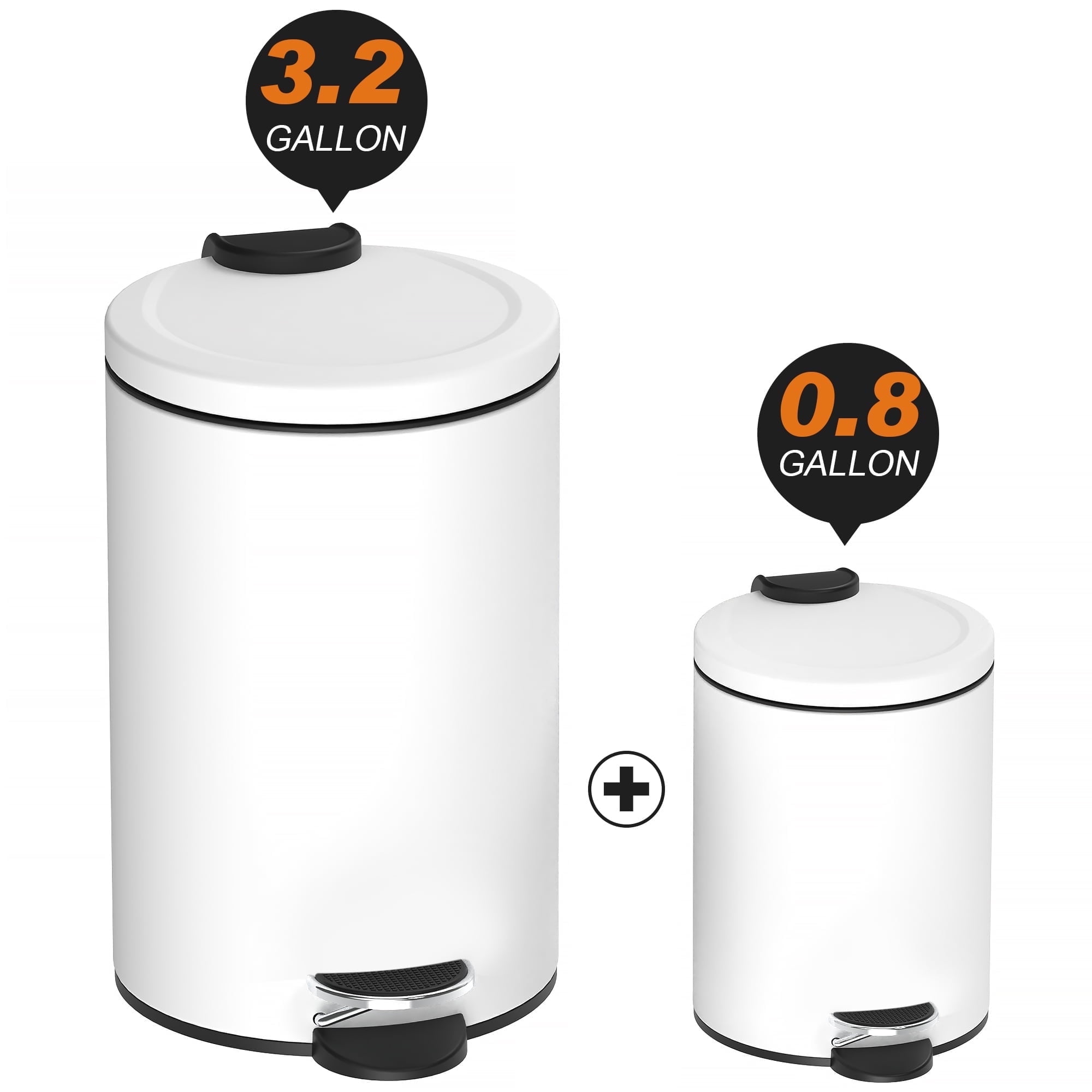 White Metal Step-On Trash Can Combo with Pedal