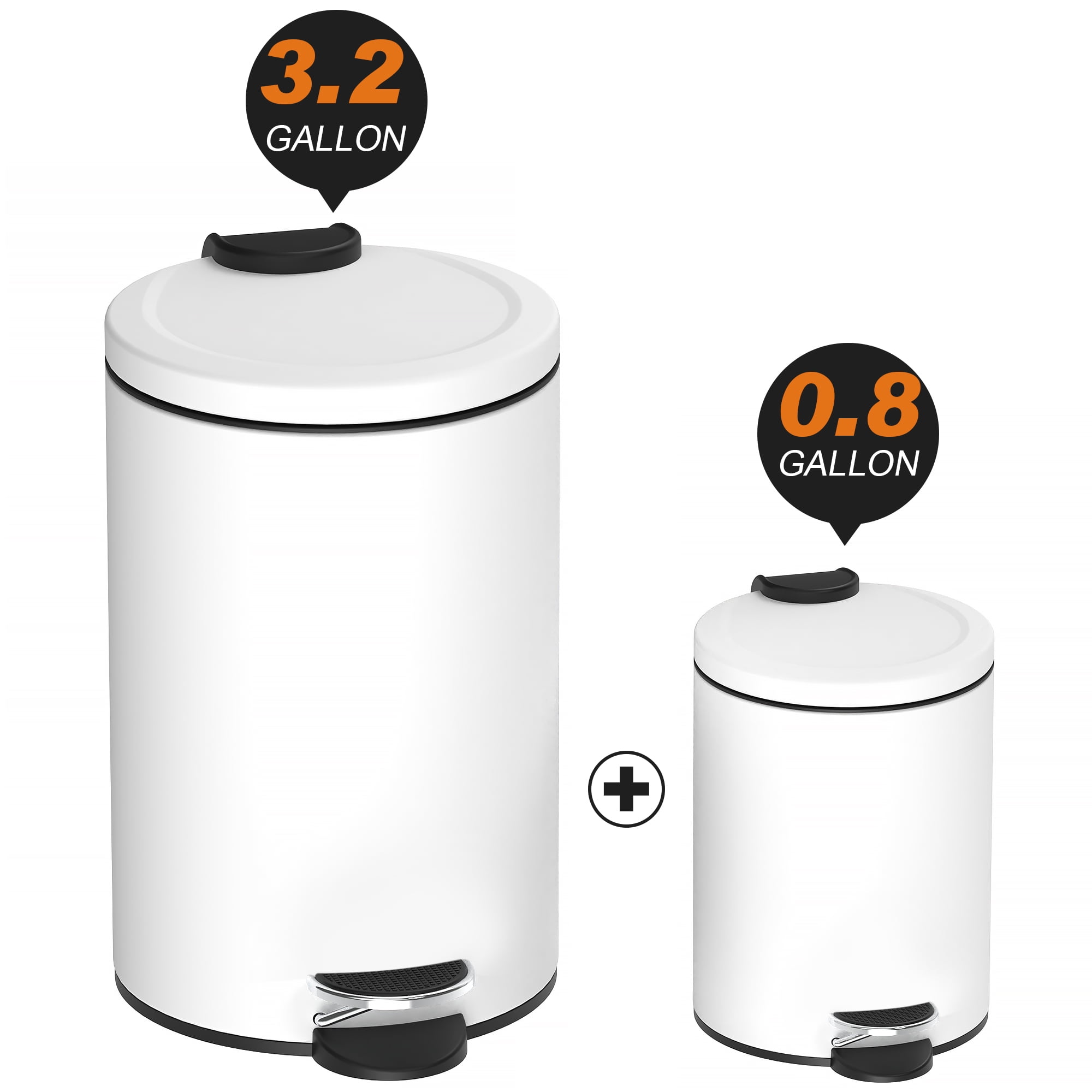 White Metal Step-On Trash Can Combo with Pedal