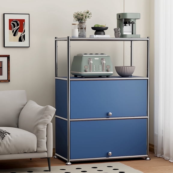 Innovaze 4-Tier Metal Accent Cabinet with 2-door, Adjustable Shelf for Home, Apartment & Office, Blue
