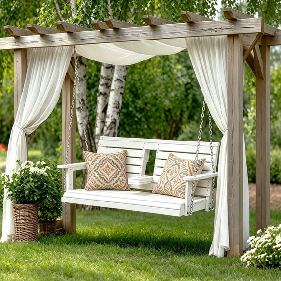 Innovaze 4.5 FT Poly Lumber Porch Swing for 2 Person, High Back & Deep Seat Comfort, Foldable Cup Holders, Stainless Steel Hardware, White