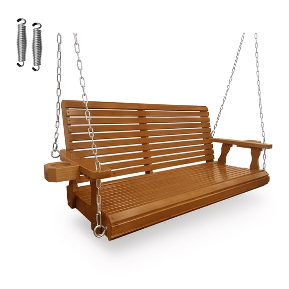 Innovaze 4.5 Ft Outdoor Wooden Porch Swing with Cupholders, Heavy Duty 880 LBS for 2 Seaters, All-Weather resistant (Teak Tone, Extra-Large)
