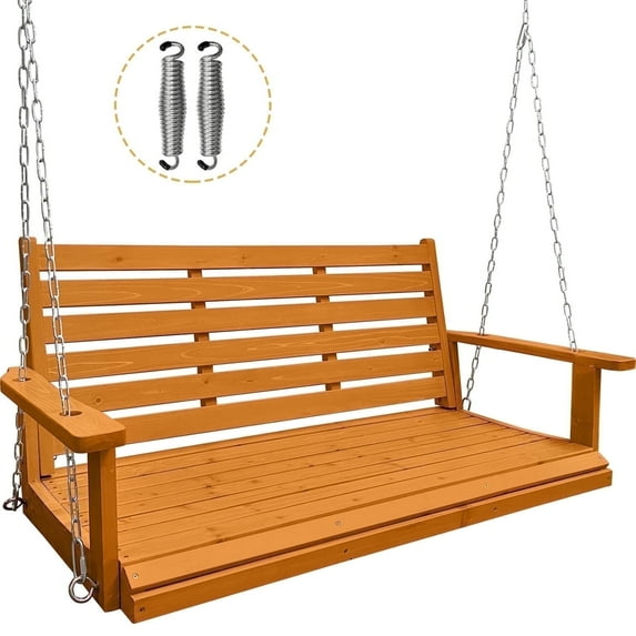 Innovaze 4.5 ft Wooden Porch Swing with Hanging Chains, 7mm Springs, Heavy Duty 800 LBS, Amber Tone