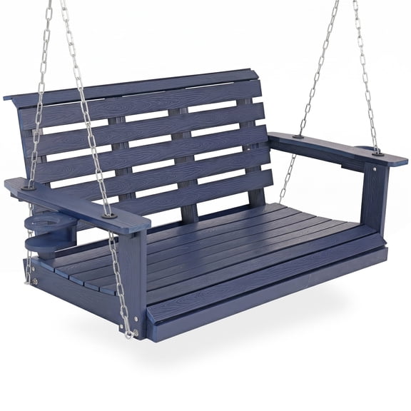 Innovaze Poly Porch Swing for 2 Person, HIPS Swing Bench with Cupholders (Navy Blue, 4 ft)