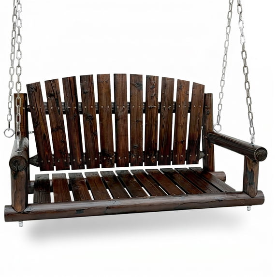Innovaze 4 FT Rustic Fir Wood Porch Swing, Handcrafted Outdoor Hanging Bench, Heavy-Duty 900lbs for Patio Garden