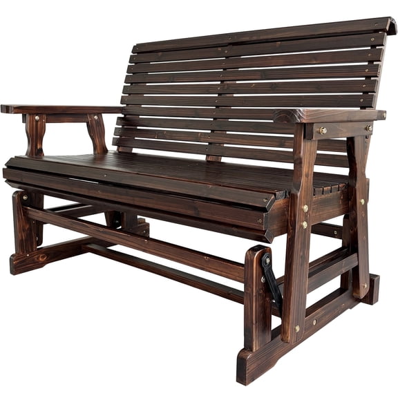 Innovaze 4.5 ft Wooden Patio Glider with High Roll Back and Deep Contoured Seat in Outdoor, Deep Brown