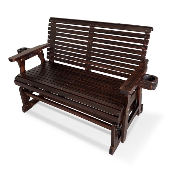 Innovaze 4.5 Ft Wooden Patio Glider with Cup Holder, Weather Resistant, Deep Brown