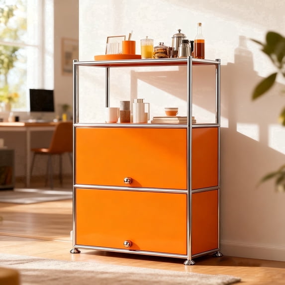 Innovaze 4-Tier Metal Accent Cabinets with 2-door, Adjustable Shelf for Home, Apartment & Office, Orange