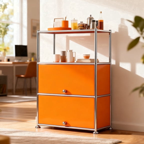 Innovaze 4-Tier Metal Accent Cabinets with 2-door, Adjustable Shelf for Home, Apartment & Office, Orange