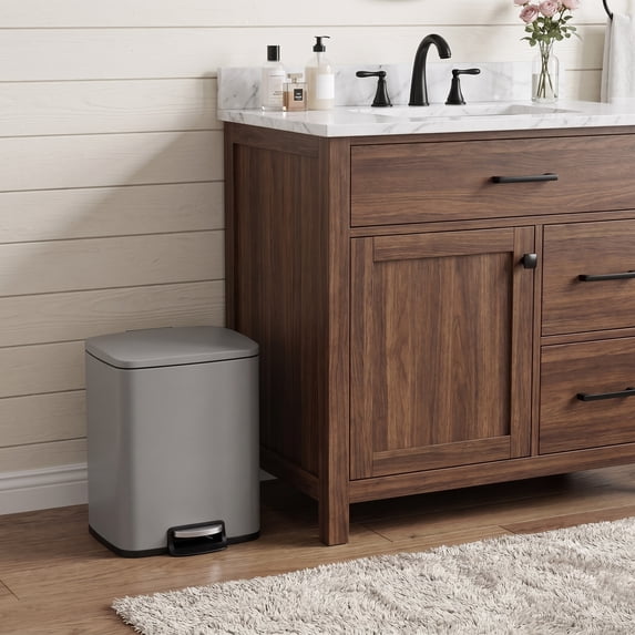 Innovaze 5.3 Gallon/20 Liter Rectangular Stainless Steel step-on Trash Can for bathroom, bedroom, office, Matte Grey