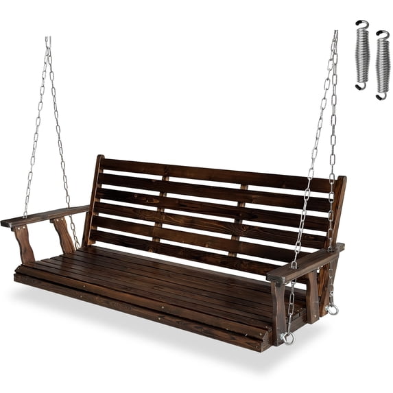 Innovaze 5 ft Outdoor Wooden Porch Swing, Heavy Duty 880 LBS, All-Weather resistant for Patio, Garden (Deep Brown, 3-seater)