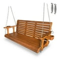 thumbnail image 1 of Innovaze 5 Ft Outdoor Wooden Porch Swing with Cupholders, Heavy Duty 880 LBS For 3 Person,All-Weather resistant, Amber Tone, 1 of 8
