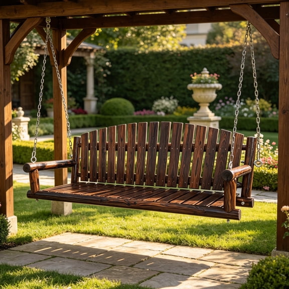 Innovaze 5 ft Rustic Solid Fir Wood Porch Swing, Outdoor Hanging Bench Heavy Duty 900 lbs for Patio, Garden, Yard