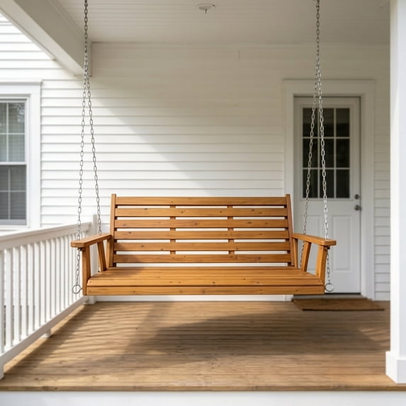 Innovaze 5 ft Outdoor Wooden Porch Swing, Heavy Duty 880 LBS, All-Weather resistant for Patio, Garden (Teak Tone, 3-seater)