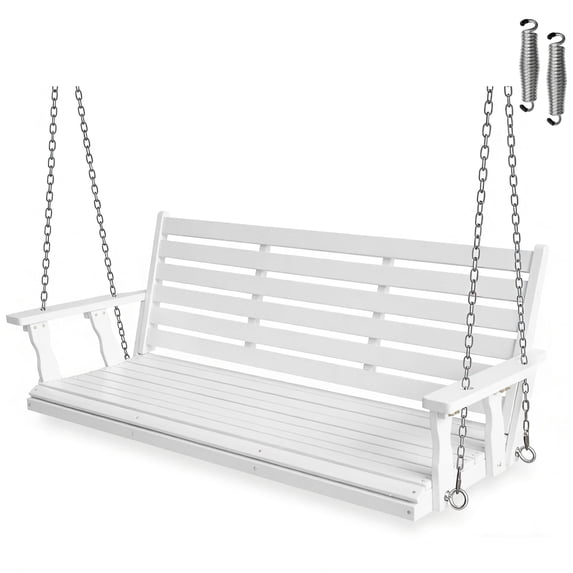 Innovaze 5 ft Outdoor Wooden Porch Swing, Heavy Duty 880 LBS, All-Weather resistant for Patio, Garden (White, 3-seater)