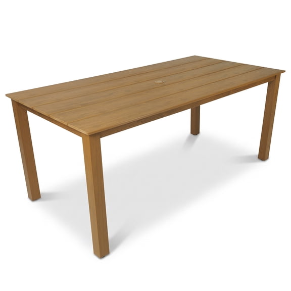 Innovaze 70.9" Outdoor Dining Table, HIPS All-Weather Patio Table with 1.7" Umbrella Hole & Aluminum Frame, Rectangular Poly Lumber Dining Table, Teak Tone