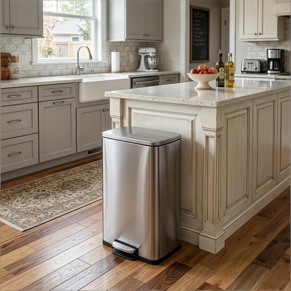 Innovaze 8 Gallon/30 Liter Rectangular Stainless Steel Step-on Trash Can for Kitchen office, Silver