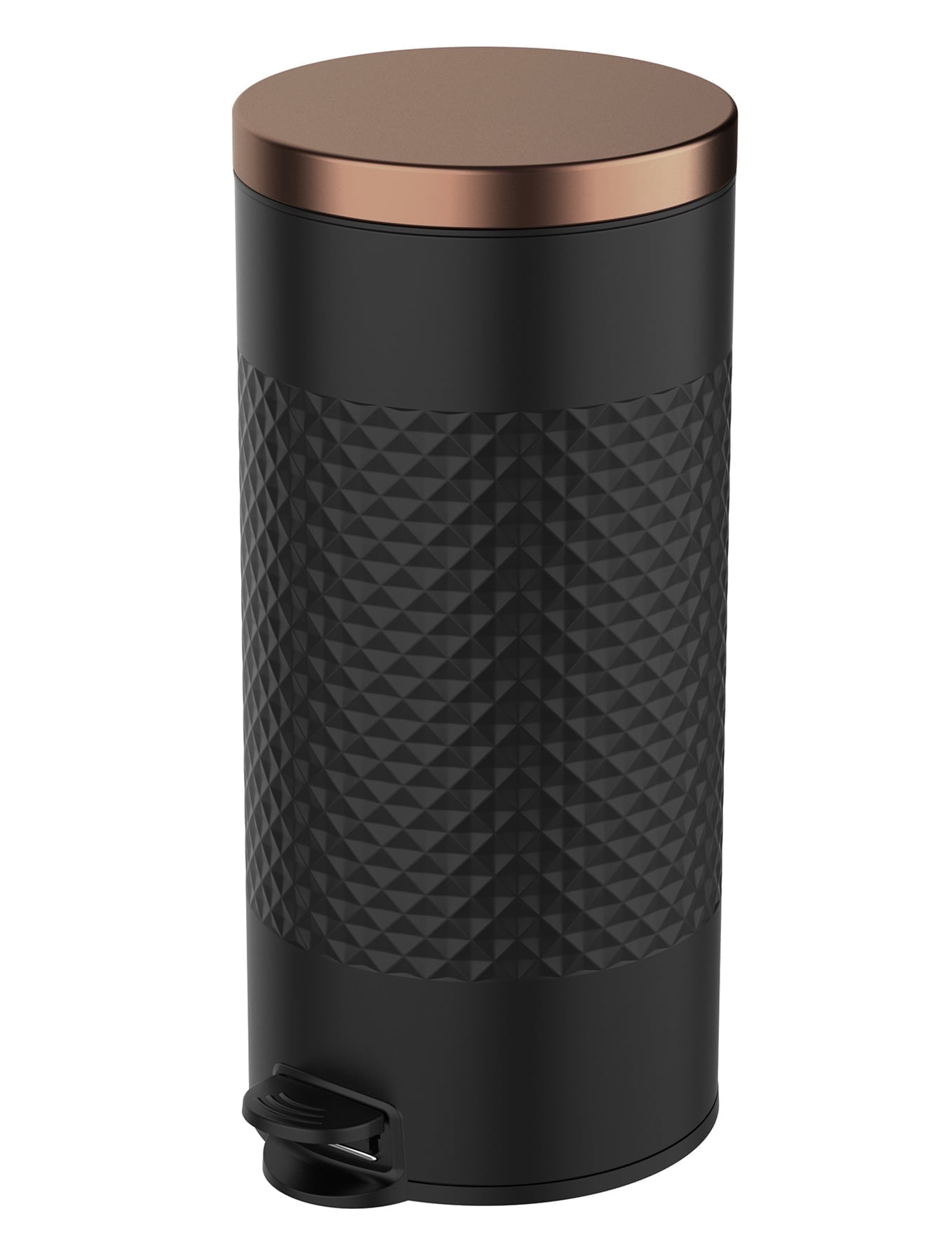 Innovaze 8 gal. Carbon Steel Step-on Trash Can, Matt Black Metal Round Garbage Can with Diamond Body for Kitchen