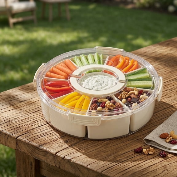 Innovaze 9-Compartment Snackle Box with Lid & Handle, Portable Divided Snack Container Organizer for Fruit, Candy, Veggies, Charcuterie, Party & Travel