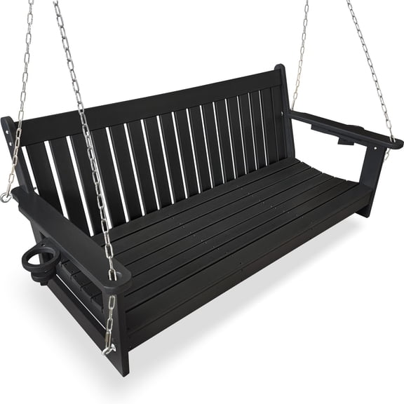 Innovaze HDPE 5-ft Porch Swing, Outdoor Bench with Cupholders, High Back, for Patio, Garden, Black