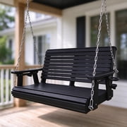 Innovaze HDPE Porch Swing with Cup Holders, Weather-Resistant, Heavy Duty 1200Lbs Capacity, for Patio, Porch, Garden  Matt Black