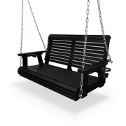 Innovaze HDPE Porch Swing with Cup Holders, Weather-Resistant, Heavy Duty 1200Lbs Capacity, for Patio, Porch, Garden  Matt Black
